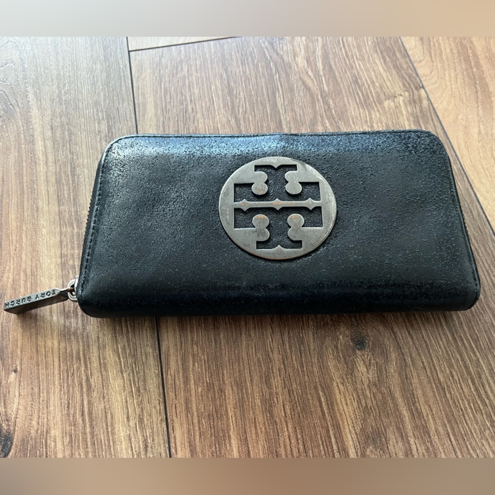 Tory Burch Black Sparkly Leather Wallet Authentic - Picture 1 of 10